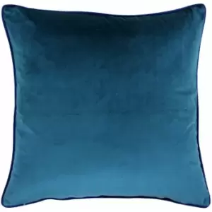 Image of Riva Paoletti Meridian Faux Velvet Piped Cushion Cover, Teal/Navy, 55 x 55 Cm