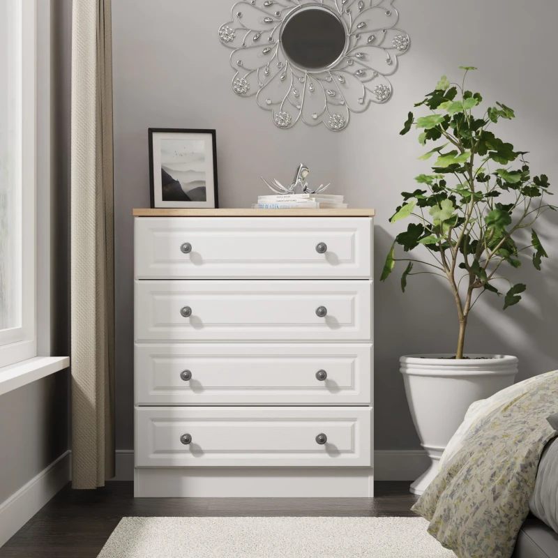 Image of Ready Assembled 2 U Surrey 4 Drawer Chest (Ready Assembled) in White Size: Medium White Unisex Medium