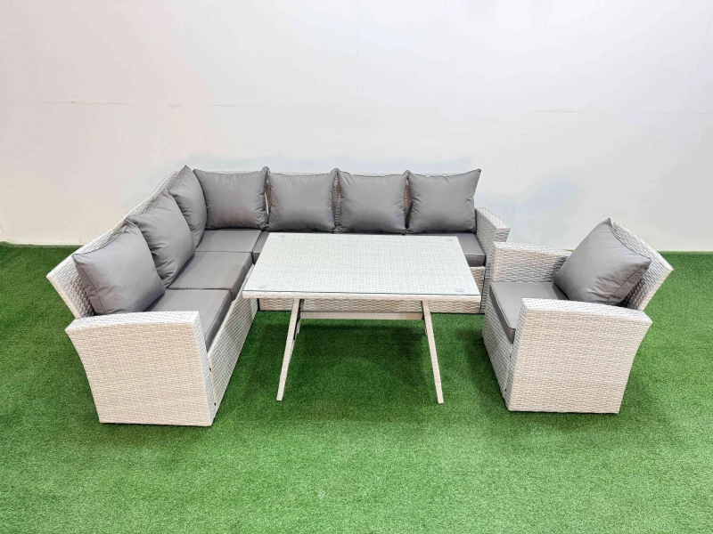 Image of Fimous Garden Outdoor Rattan Furniture Set with Armchair 7 Seater in Light Grey Light Grey Unisex