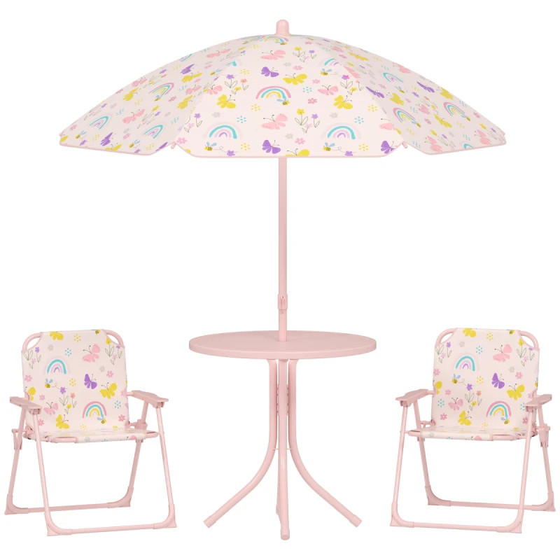 Image of AIYAPLAY AIYAPLAY Kids Garden Table and Chair Set, Outdoor Patio Set w/ Parasol, Pink