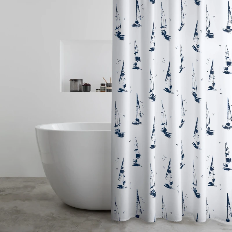 Image of Catherine Lansfield Salcombe Boats Shower Curtain White