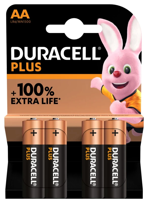 Image of DURACELL Plus AA Alkaline Batteries - Pack of 4 5000394140851
