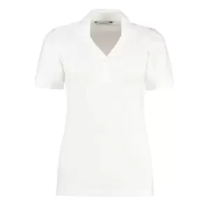 Image of Kustom Kit Ladies Sophia ComfortecA V-Neck Short Sleeve Polo Shirt (8) (White)