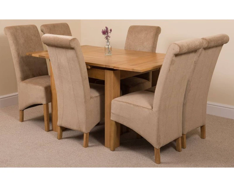 Image of Thats Furniture Richmond 90-150cm Oak Extending Dining Table & 6 Montana Fabric Chairs in Beige Beige Unisex