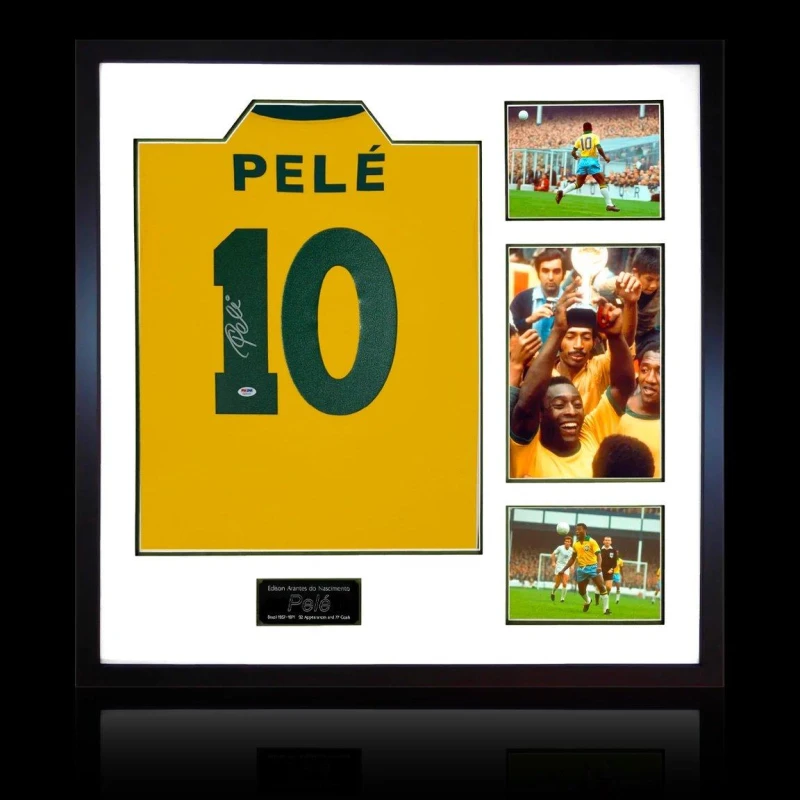 Image of The Fan Cave Pele Back Signed Framed Shirt Elite Frame Yellow unisex 820x820mm