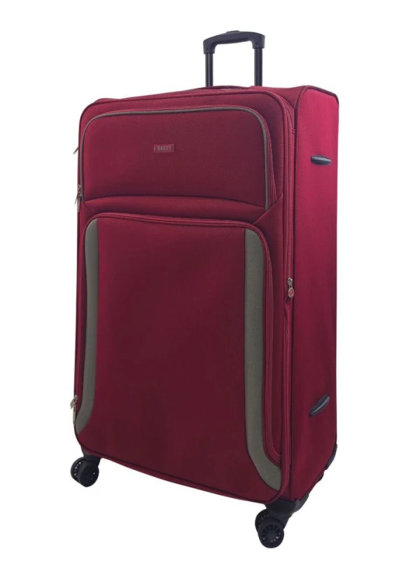 Image of Infinity Leather Soft Extra Large 8 Wheel Luggage Light Travel Suitcase in Burgundy Burgundy Unisex Large
