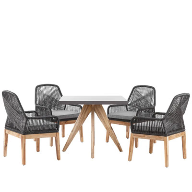 Image of Beliani Garden Dining Set 4 Seater Olbia With Cushions Concrete Black