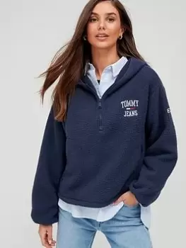 Image of Tommy Jeans Fleece Pullover Top - Navy Size M Women