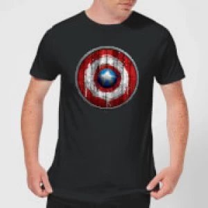 Image of Marvel Captain America Wooden Shield Mens T-Shirt - Black