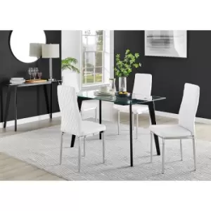 Image of Furniture Box Malmo Glass and Black Leg Dining Table & 4 White Milan Chrome Leg Chairs