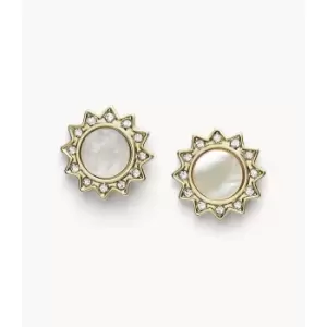 Image of Fossil Womens Val You Are My Sunshine Mother-Of-Pearl Stainless Steel Stud Earrings - Gold