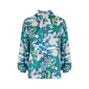 Image of Yumi Green Paisley Print Satin Relaxed Shirt - Green