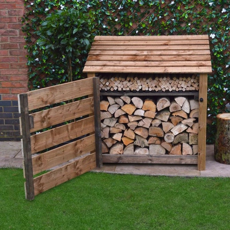 Image of Rutland County Garden Furniture Ltd Greetham 4ft Log Store with Doors & Kindling Shelf, Brown Brown Unisex