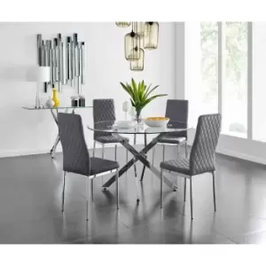 Image of Furniture Box Novara 120Cm Round Dining Table and 4 Grey Velvet Milan Chairs