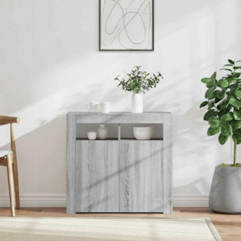 Image of VIDAXL Sideboard with LED Lights Grey Sonoma 80x35x75cm Vidaxl 8720286978016