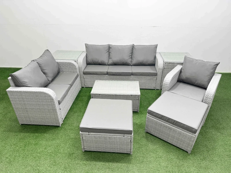 Image of FIMOUS Patio pe Wicker 8 Seater Outdoor Rattan Furniture Sofa Sets with Rectangular Coffee Table Reclining Chair Loveseat Sofa 3 Seater Sofa 2 Big 400