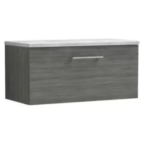 Image of Nuie Arno Anthracite 800mm Wall Hung Single Drawer Vanity Unit with Bellato Grey Laminate Worktop - ARN525LBG - Anthracite