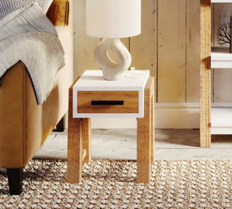 Image of Baumhaus Trinity - Reclaimed Open Side Table With One Drawer