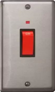 Image of Varilight Classic Cooker Switch + Neon Vertical Twin Plate with Black Inserts - Matt Chrome - XS45NB