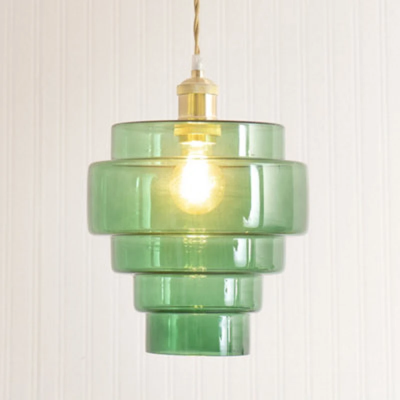 Image of ValueLights ValueLights Lane Glass 5 Tier Layered Easy Fit Ceiling Pendant Lamp Shade with LED Bulb in Bright Green Bright Green One Size Unisex 50594