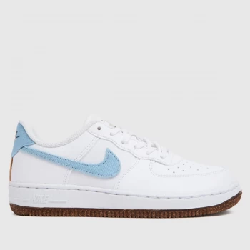 Image of Nike White & Pl Blue Air Force 1 Lv8 Trainers Junior