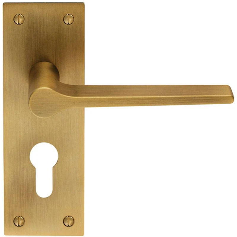 Image of Loops PAIR Flat Straight Lever on Slim Euro Lock Backplate 150 x 50mm Antique Brass Metallics