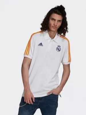 Image of adidas Real Madrid 3-stripes Polo Shirt, White/Blue/Orange Size M Men