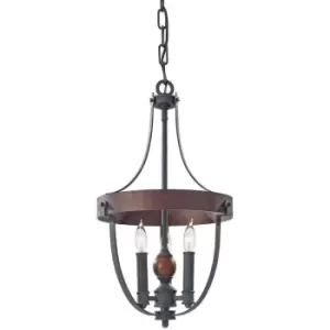 Image of Elstead Alston - 3 Light Ceiling Chandelier Pendant Light Antique Forged Iron, Acorn Wood, Charcoal, E14