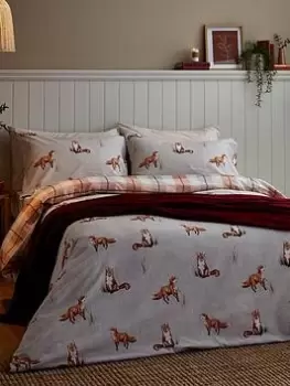 Image of Catherine Lansfield Brushed Fox Reversible Duvet Cover Set - Natural