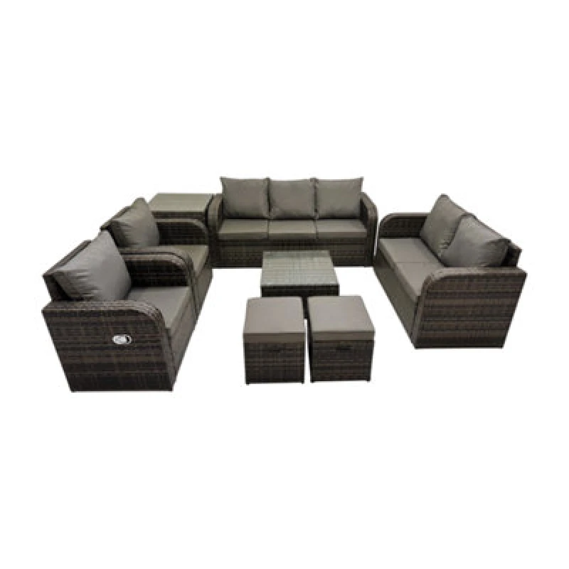 Image of Fimous Garden Outdoor Furniture Set with Side Table 2 Small Stool in Dark Grey Dark Grey Unisex