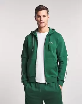 Image of Lacoste Mens Branded Bands Zippered Fleece Hoodie Size 8 - 3XL Green