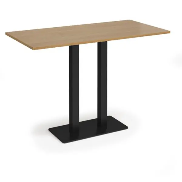 Image of Eros Eros rectangular poseur table with flat Black rectangular base and twin uprights 1600mm x 800mm - oak EPR1600-K-O
