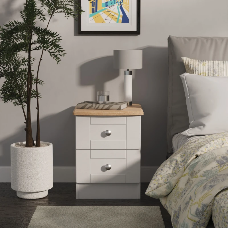 Image of Welcome Furniture Ready Assembled Sussex 2 Drawer Bedside Cabinet In Grey Ash & Bardolino Oak, Grey SUS005GABO