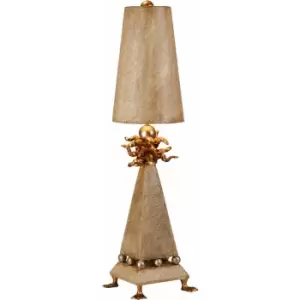 Image of Table Lamp Duck foot Silver Leaf Spheres Tapered Shade Cream Patina LED E27 60W