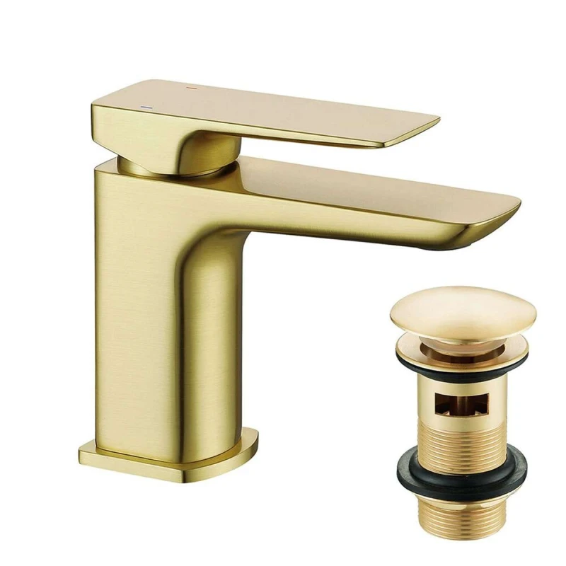Image of Nes Home Brushed Brass Basin Mono Mixer Tap & Slotted Waste