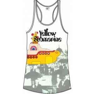 Image of The Beatles Yellow Sub & Brollies White Ladies Vest: Medium