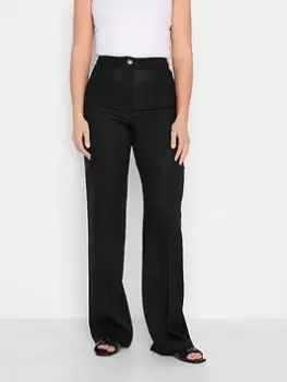 Image of Long Tall Sally Black Pinstitch Linen Trouser 36", Black, Size 22, Women