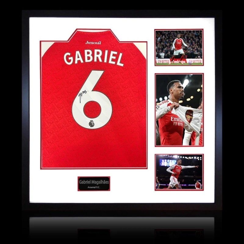 Image of The Fan Cave Gabriel Magalhaes Signed Arsenal 25/26 Shirt Elite Red unisex 820mm x 82