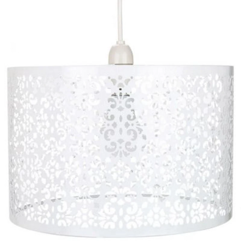 Image of Happy Homewares Moroccan Designed Large White Metal Pendant Light Shade With Floral Decoration
