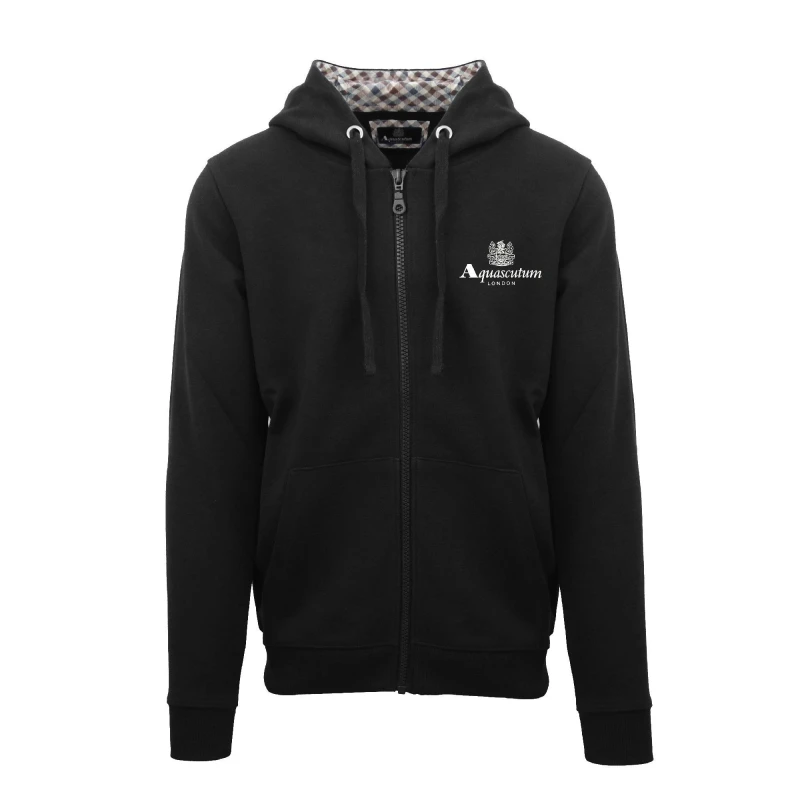 Image of Aquascutum Mens Zip Hooded Sweatshirt Black male Small