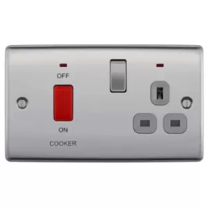 Image of BG Brushed Steel 45A Cooker Connection Unit With Socket - NBS70G - 216614