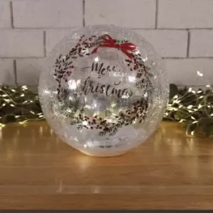 Image of 20cm Battery Operated Warm White LED Crackle Effect Ball Christmas Decoration with Merry Christmas