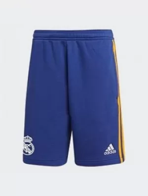 Image of adidas Real Madrid 3-stripes Sweat Shorts, Blue/White/Orange, Size S, Men