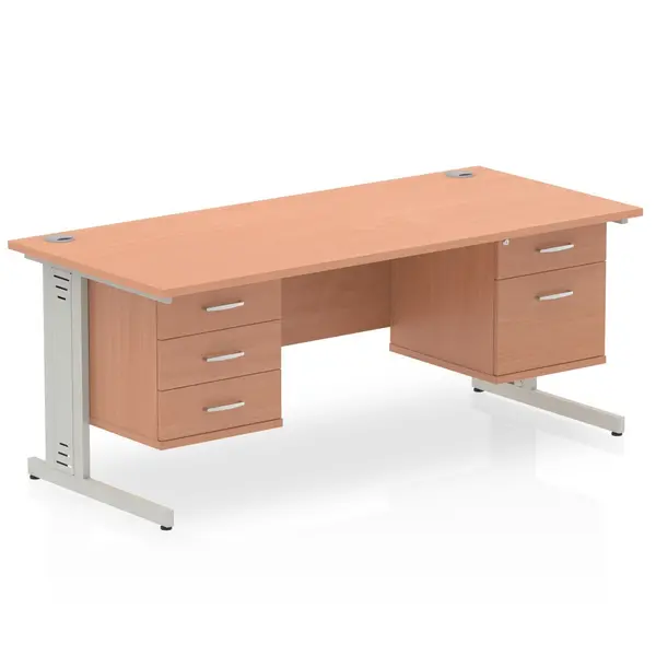 Image of Dynamic Office Solutions Impulse 1600mm Cable Managed Straight Desk With Fixed Pedestal MI002545