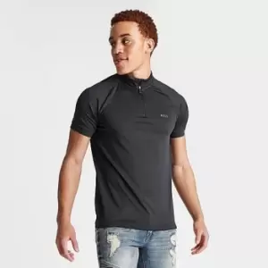 Image of Mens Hugo Boss Zip-Neck Perforated Polo Shirt