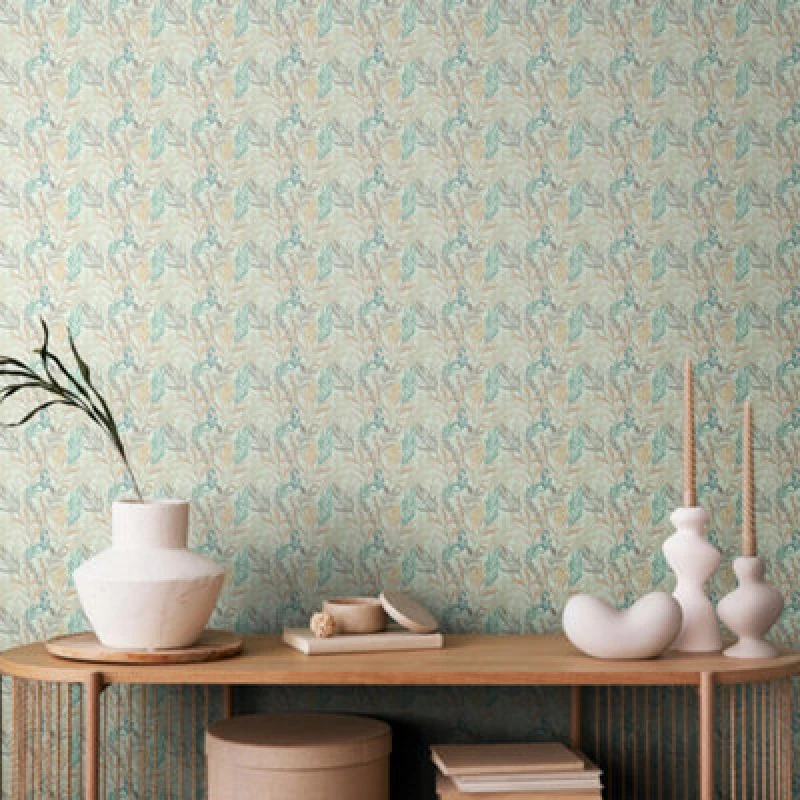 Image of Hoopla Walls Verdant Leaves - Sea & Stone 10M Wallpaper