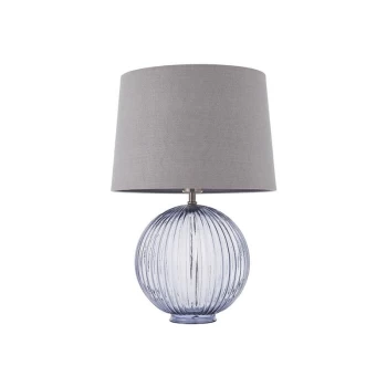 Image of Endon Lighting Jemma & Mia - Table Lamp Smokey Grey Ribbed Glass & Charcoal Linen 1 Light IP20 - E27