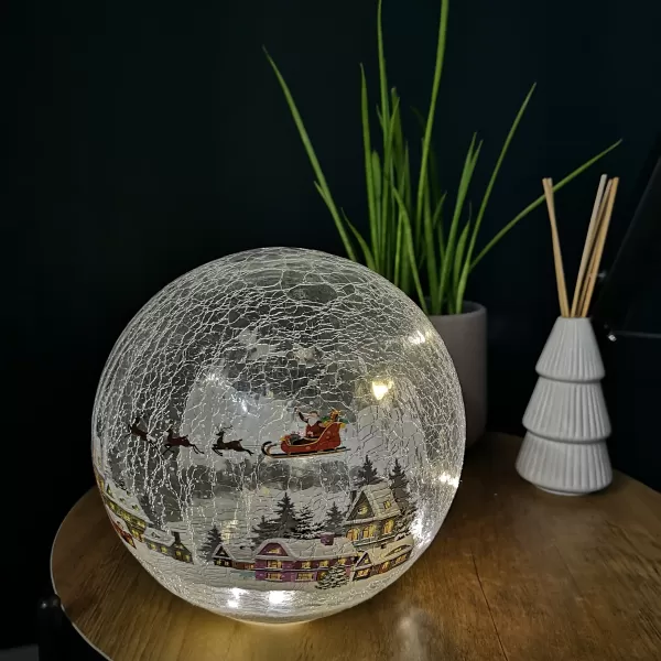 Image of 15cm Battery Operated Warm White LED Crackle Effect Ball Christmas Decoration with Village Scene