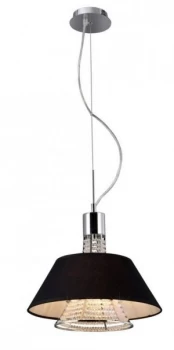 Image of Ceiling Pendant with Black Shade 2 Light Polished Chrome, Crystal