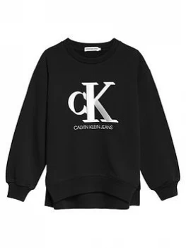 Image of Calvin Klein Jeans Girls Contrast Monogram Sweatshirt - Black, Size Age: 8 Years, Women